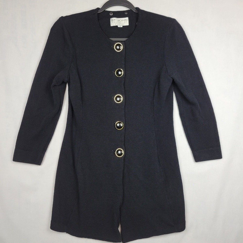 ST John Collection By Marie Gray Black Button Up Santana Knit Blazer SZ 4